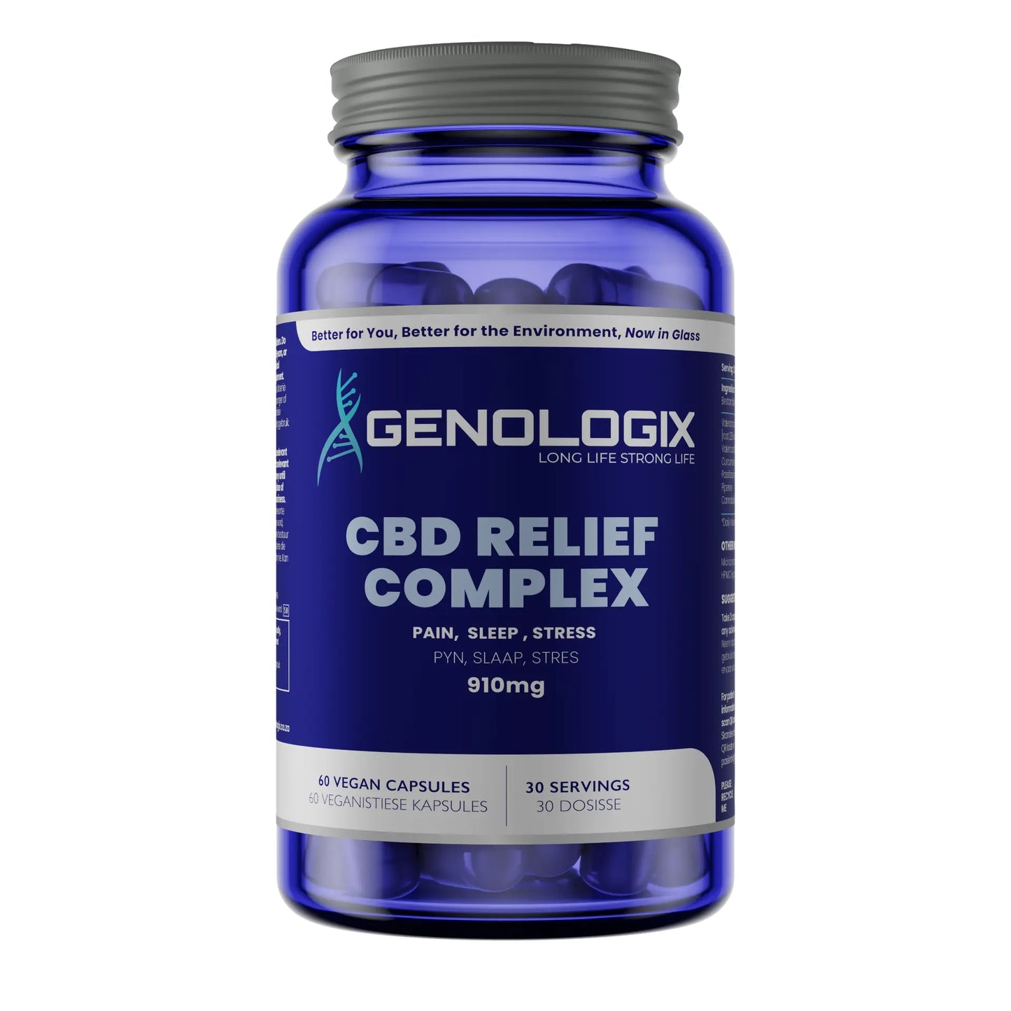 CBD Relief Complex - Anti-Inflammatory / Relaxation / Tranquility in a blue glass bottle.