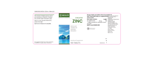 Chelated Zinc - 100 Tablets