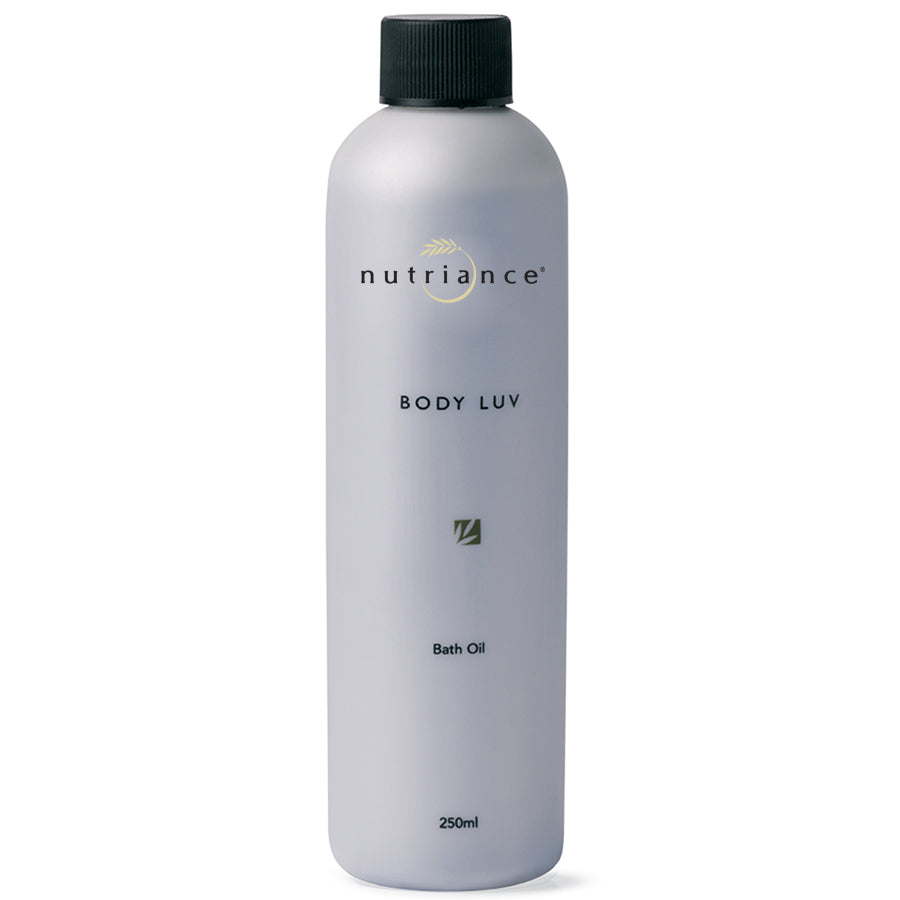 Bottle of Nutriance Body Luv Bath Oil on a white background