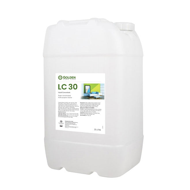 Large container of Golden LC 30 liquid concentrate on a white background