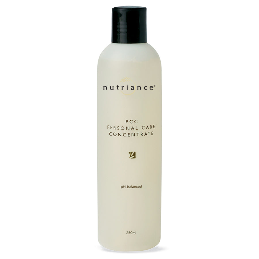 Bottle of Nutriance PCC Personal Care Concentrate on a white background