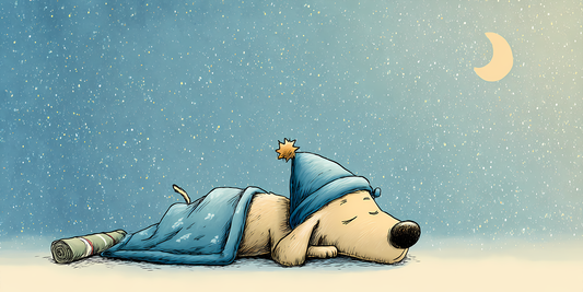 AI generated cartoon dog sleeping on the floor.