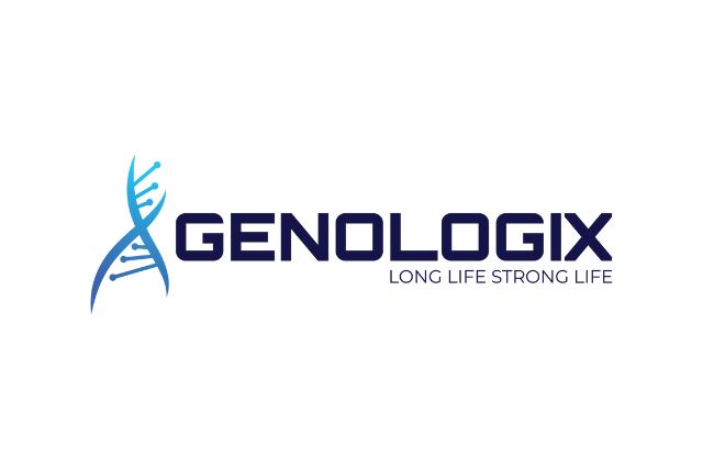 A blue DNA logo next to the Genologix name in navy blue