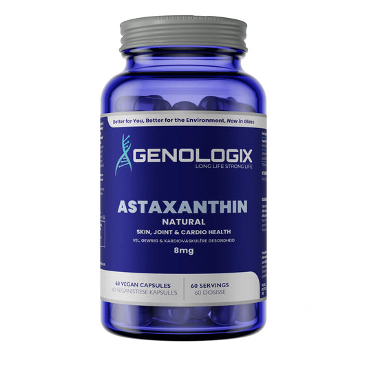 Astaxanthin - Cardiovascular & Antioxidant in blue glass bottle.