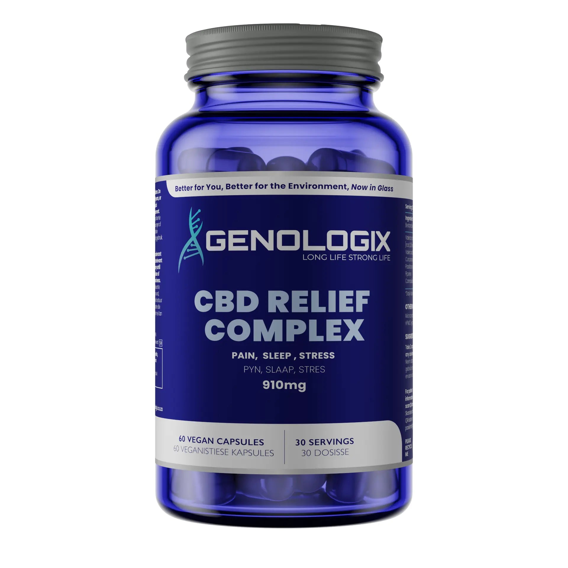 CBD Relief Complex - Anti-Inflammatory / Relaxation / Tranquility in a blue glass bottle.