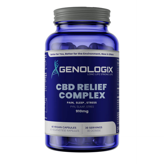 CBD Relief Complex - Anti-Inflammatory / Relaxation / Tranquility in a blue glass bottle.