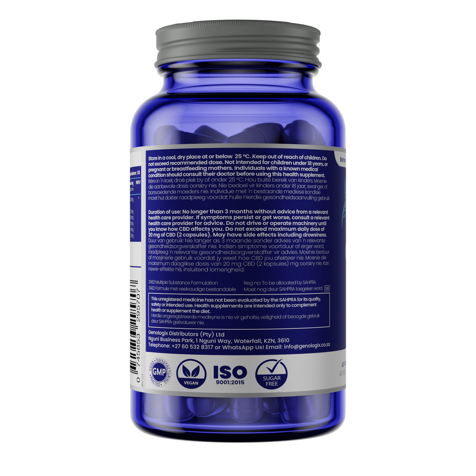 Description and ingredients of CBD Relief Complex stress and pain supplements.
