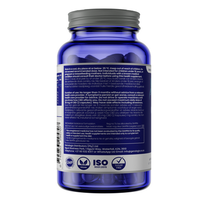 Description and ingredients of CBD Relief Complex stress and pain supplements.