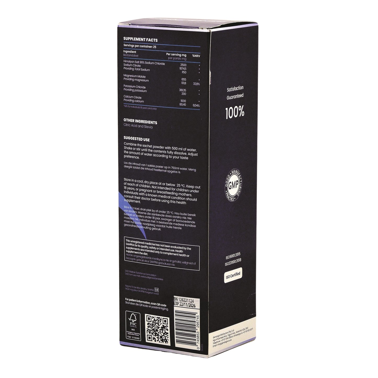 Description and ingredients of Electrocharge Premium Electrolytes sachets