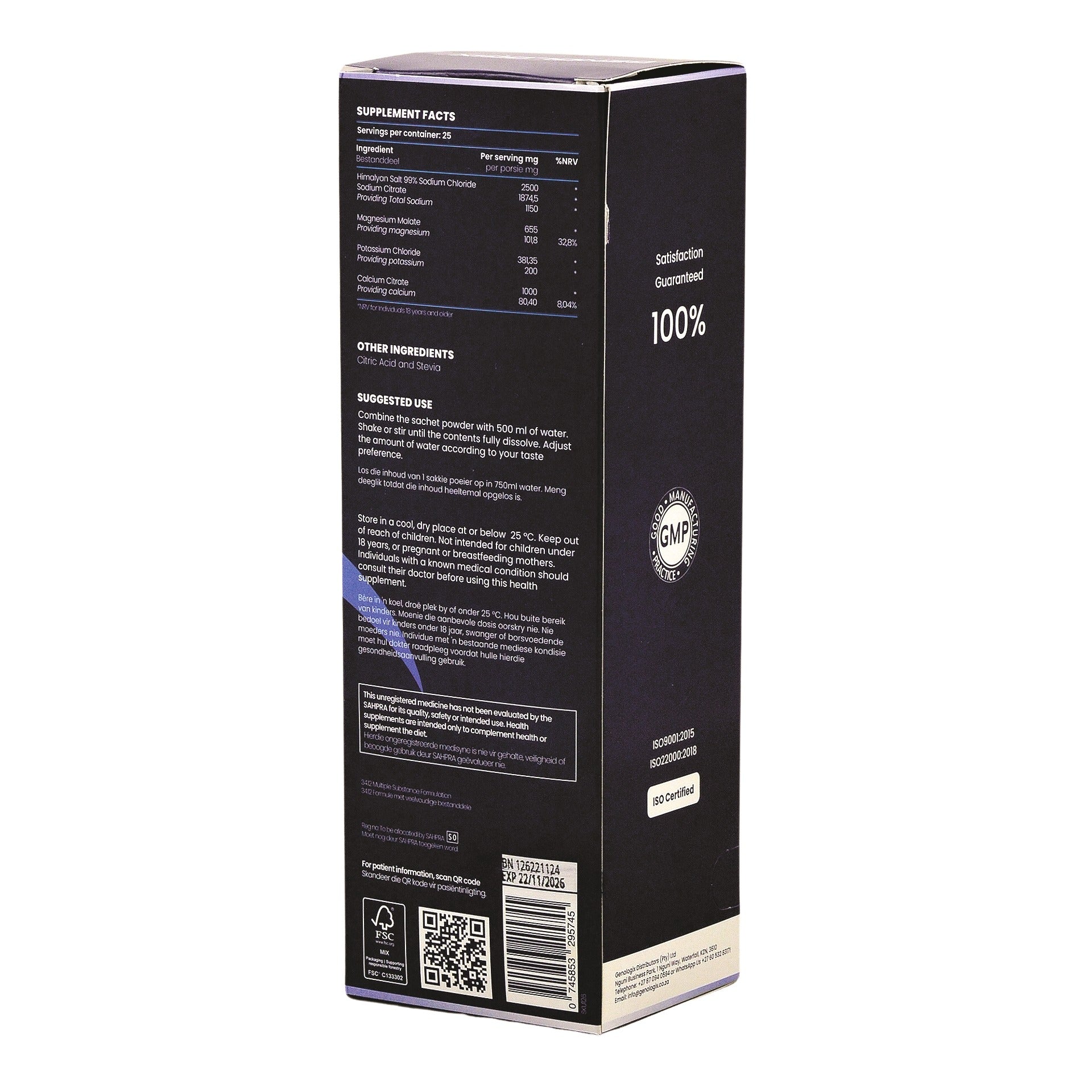 Description and ingredients of Electrocharge Premium Electrolytes sachets