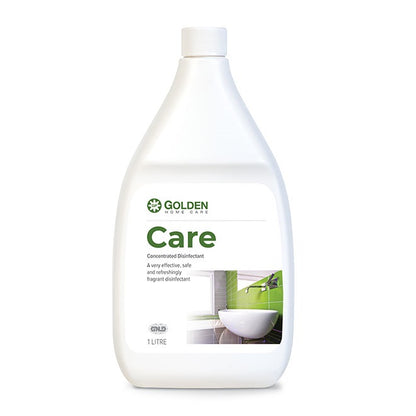 Bottle of Golden Home Care concentrate disinfectant on a white background
