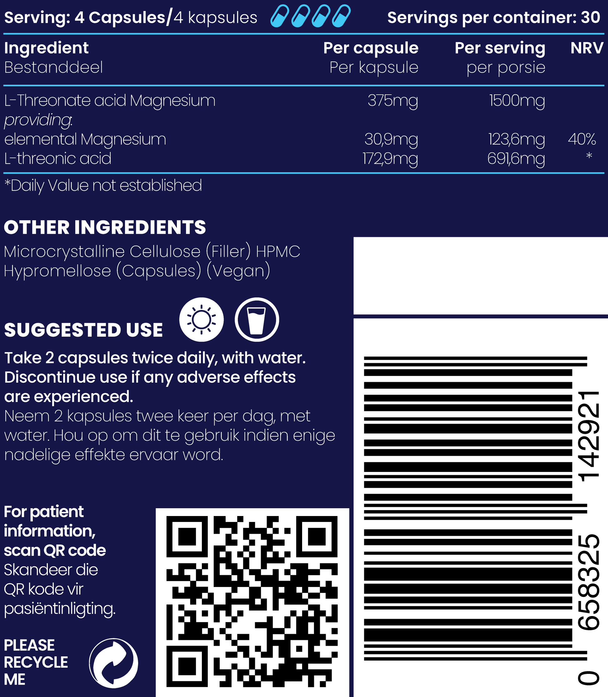 Close up of Mindmag Magnesium L-Threonate 1500mg capsules for cognition and relaxation.