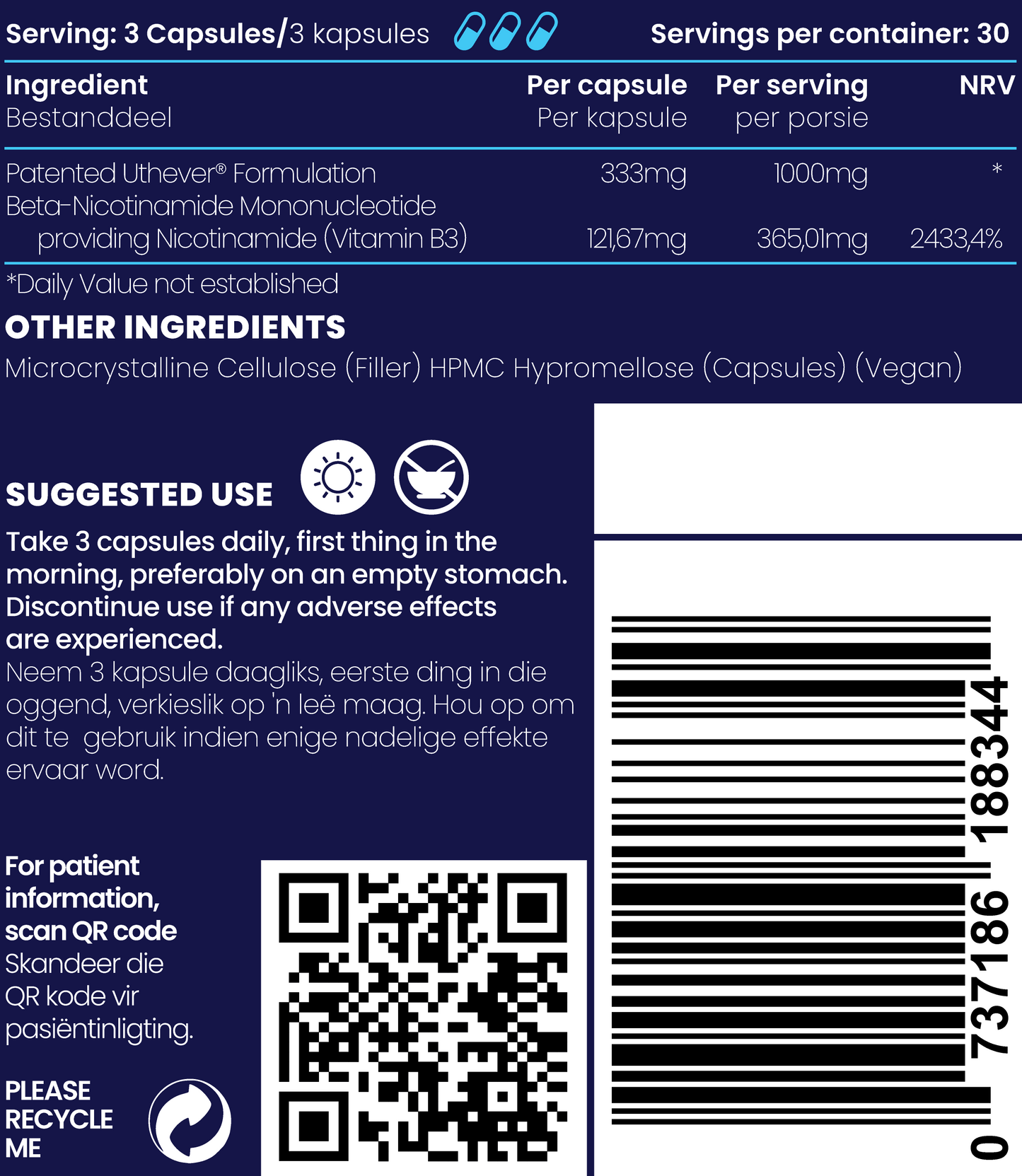 Genologix NMN 1000mg Nicotinamide Mononucleotide Capsules close up view