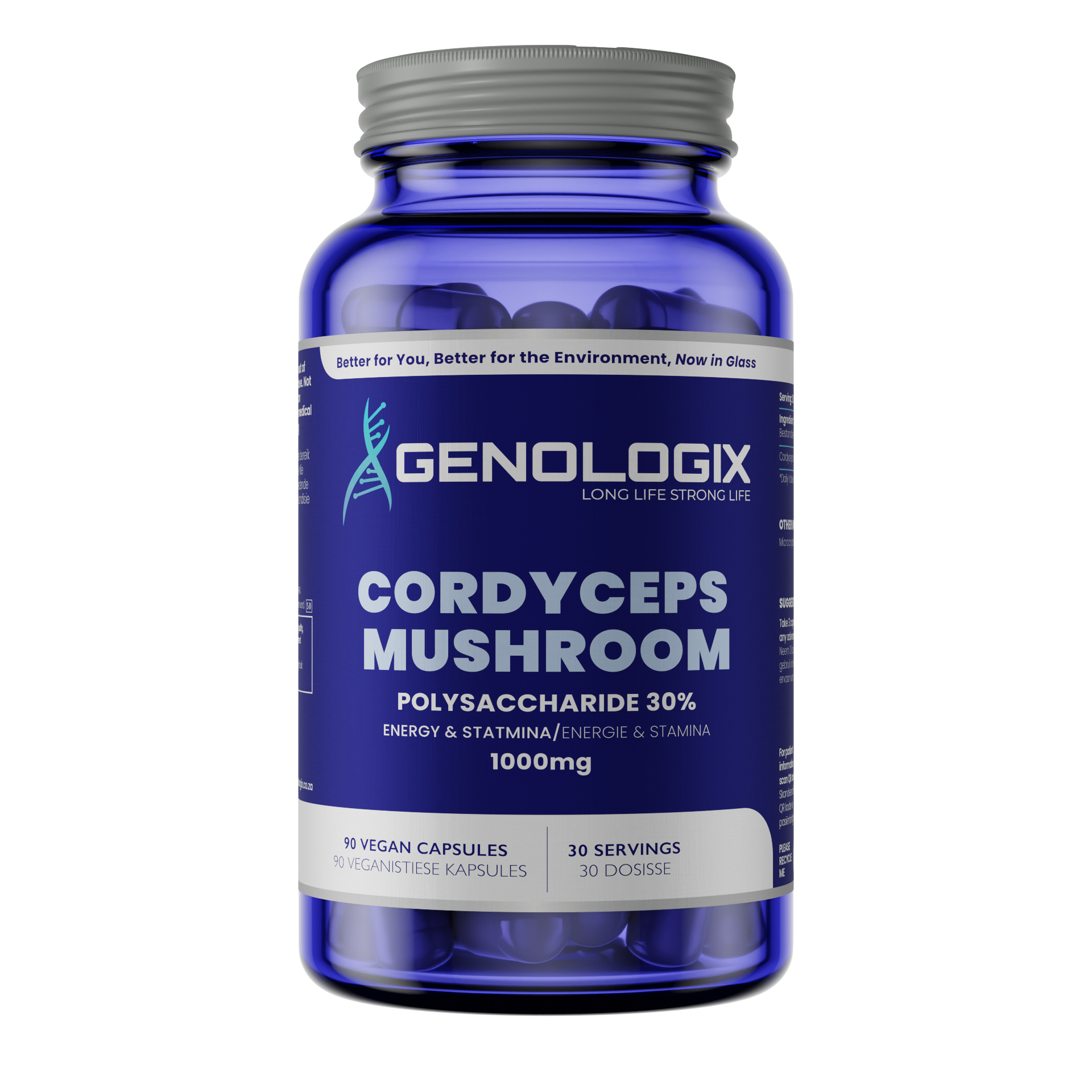 Genologix Cordyceps Mushroom supplement bottle on a white background
