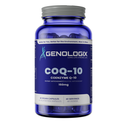 Genologix CoQ-10 supplement bottle on a white background