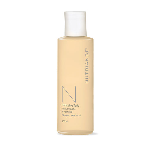 Organic skin tonic in sand coloured bottle.