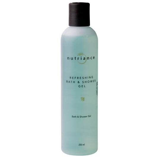 Bottle of Nutriance refreshing bath and shower gel on a white background
