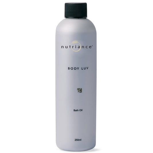 Bottle of Nutriance Body Luv Bath Oil on a white background