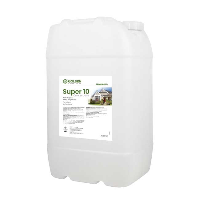 Large container of Golden Super 10 paint with a label on a white background