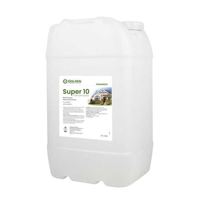 Large container of Golden Super 10 paint with a label on a white background