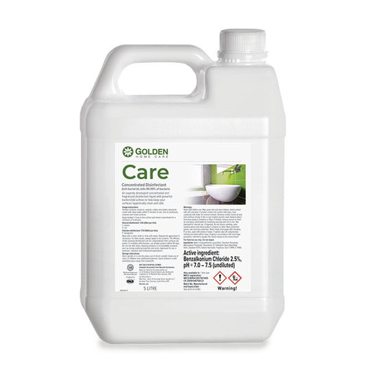 White bottle of Golden Care Concentrated Disinfectant on a white background