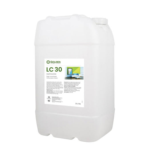 Large container of Golden LC 30 liquid concentrate on a white background