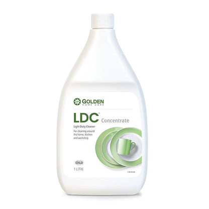Bottle of Golden Home Care LDC Concentrate cleaner on a white background