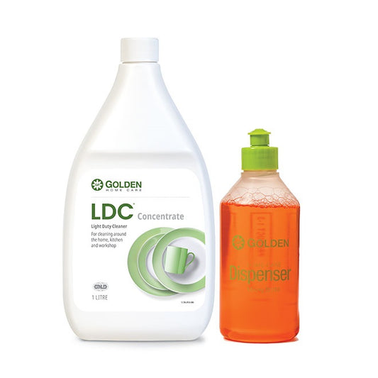 Two bottles of Golden LDC Light Duty Cleaner on a white background