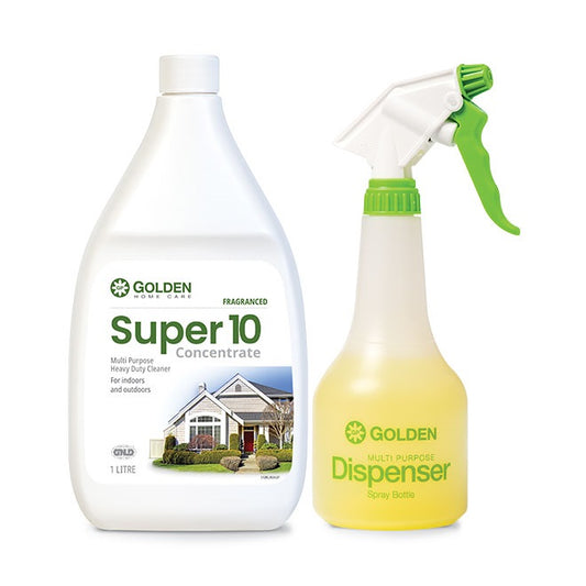 Two Golden Home Care cleaning products on a white background
