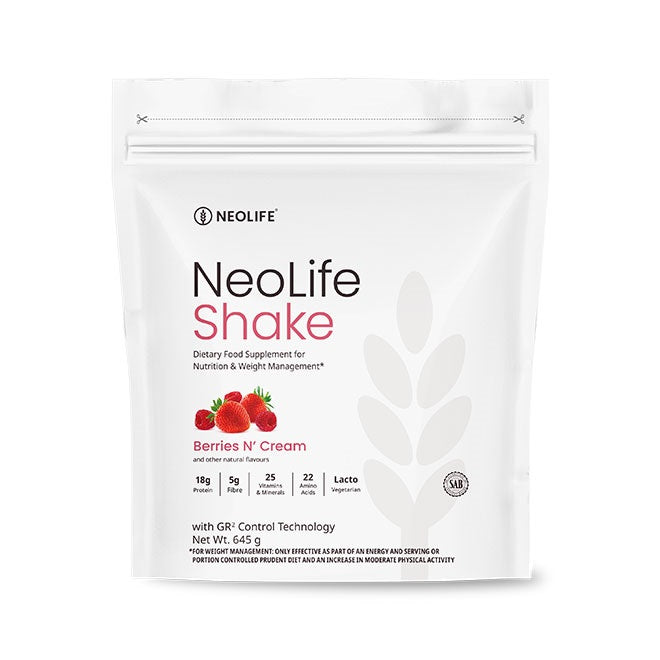 NeoLife Shake package for nutrition and weight management on a white background