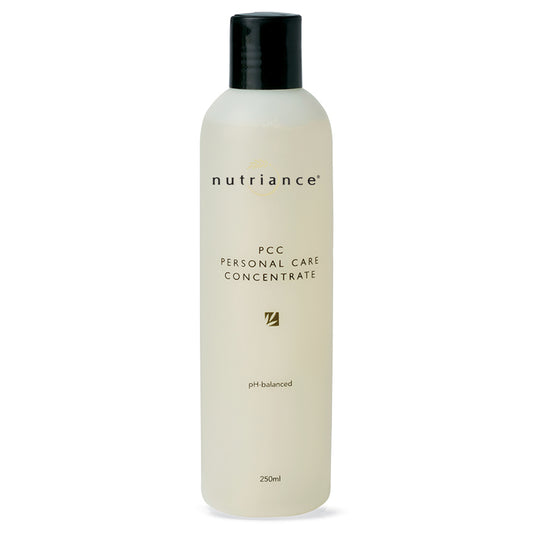 Bottle of Nutriance PCC Personal Care Concentrate on a white background