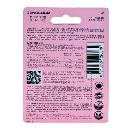 Description and ingredients of SHE | HER Potency sexual enhancer tablets for women.